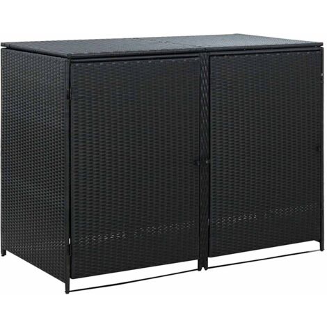 Cobertizo doble contenedor basura ratán negro 148x80x111cm vidaXL