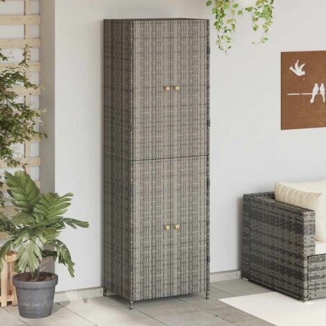Armario de almacenaje de jardín ratán PE gris 59x40x180 cm vidaXL