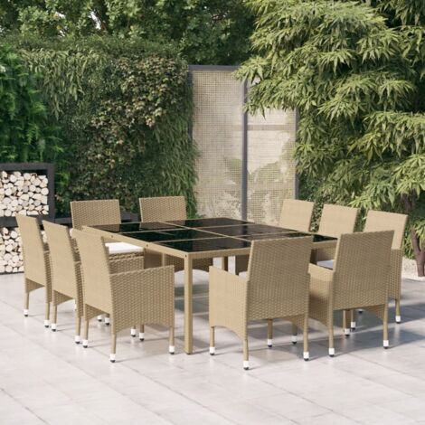 Juego de comedor de jardín de 11 piezas ratán sintético beige vidaXL