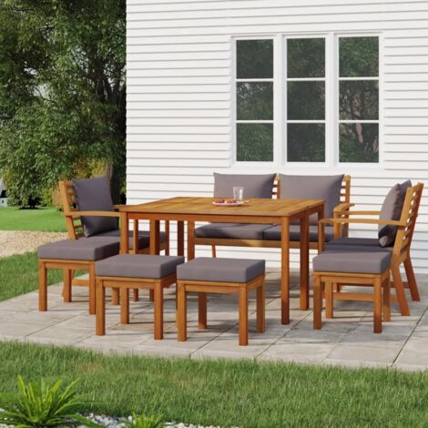 Juego comedor jardín con cojines 9 piezas madera maciza acacia vidaXL (1/5)