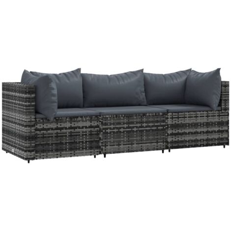 Set de muebles de jardín 3 pzas y cojines ratán sintético gris vidaXL