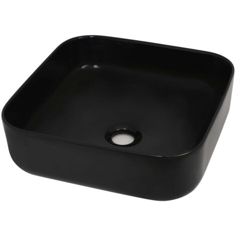 Lavabo cuadrado de cerámica negro 38x38x13,5 cm vidaXL