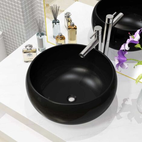 Lavabo redondo de cerámica negro 40x15 cm vidaXL