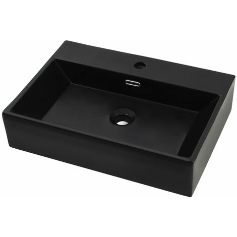 Lavabo con orificio para grifo cerámica negro 60,5x42,5x14,5 cm vidaXL