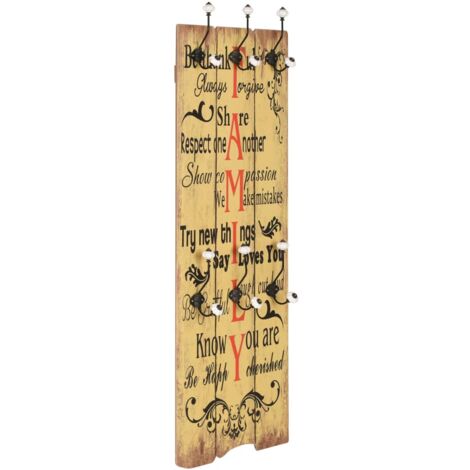 Perchero de pared FAMILY con 6 ganchos 120x40 cm vidaXL