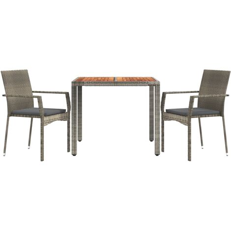 Set comedor de jardín 3 piezas con cojines ratán sintético gris vidaXL