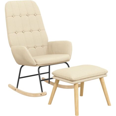 Sillón mecedora con taburete tela color crema vidaXL