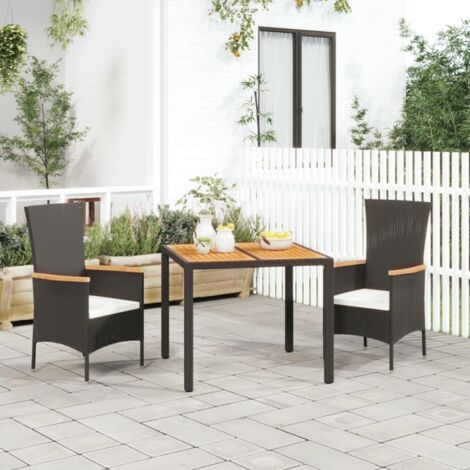 Set comedor de jardín 3 pzas con cojines ratán sintético negro vidaXL (1/5)