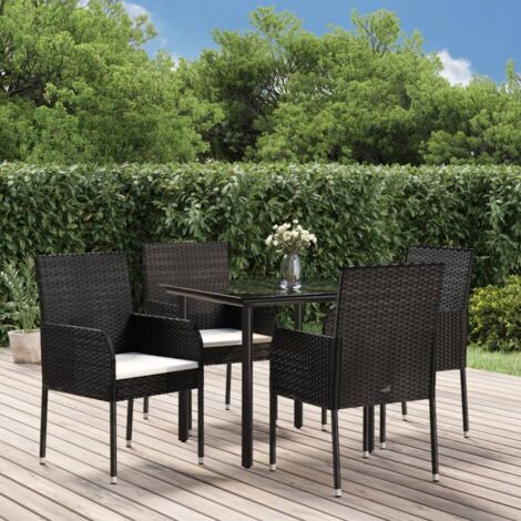 Set de muebles jardín 5 pzas con cojines ratán sintético negro vidaXL (1/5)