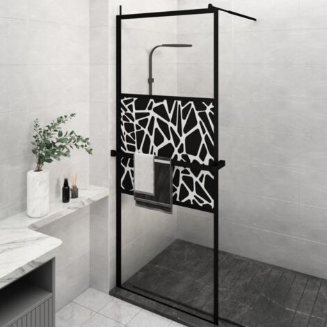 Mampara ducha con estante vidrio ESG y aluminio negro 80x195 cm vidaXL