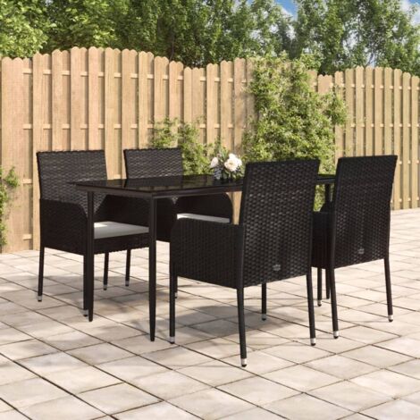 Set de muebles jardín 5 pzas con cojines ratán sintético negro vidaXL (1/5)
