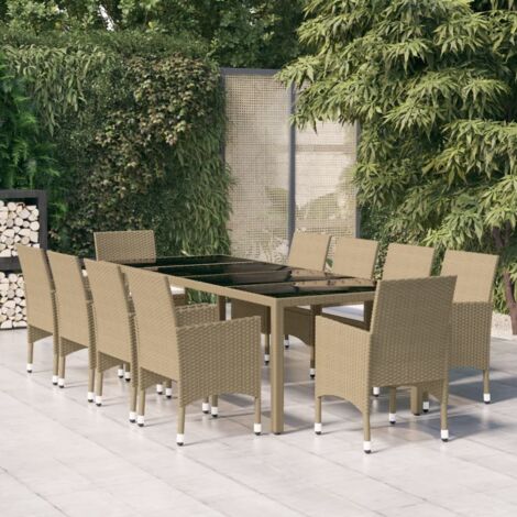 Juego de comedor de jardín de 11 piezas ratán sintético beige vidaXL