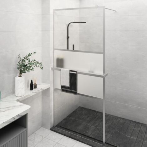 Mampara ducha con estante vidrio ESG y aluminio cromo 100x195cm vidaXL