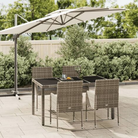 Set comedor de jardín 5 piezas con cojines ratán sintético gris vidaXL (1/5)