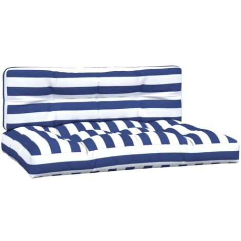 Cojines para sofá de palets 2 piezas tela a rayas azul y blanco vidaXL (1/5)