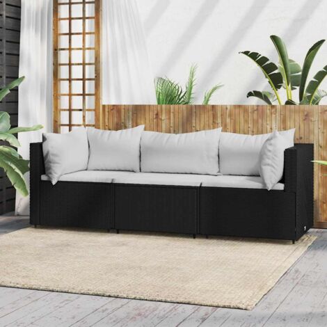 Set de muebles de jardín 3 pzas y cojines ratán sintético negro vidaXL