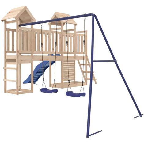 VidaXL Parque Infantil De Madera – Torre Con Tobogán Y Columpio, Para Jardín Y Exteriores, 407x185x239 Cm
