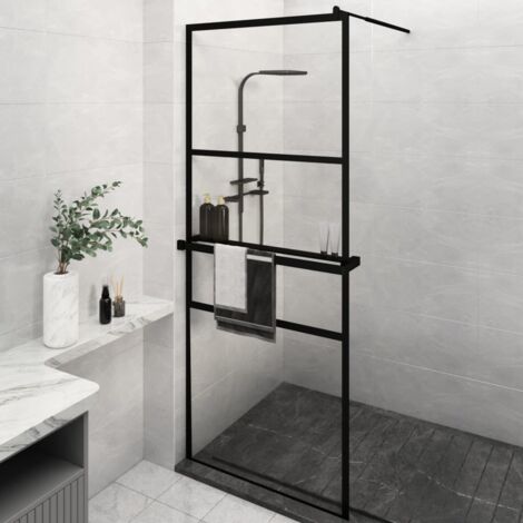 Mampara ducha con estante vidrio ESG y aluminio negro 80x195 cm vidaXL