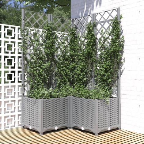 Jardinera con enrejado PP gris claro 80x80x136 cm vidaXL