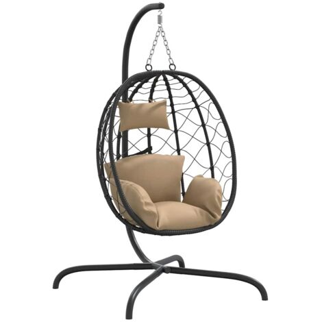 Sillón colgante con forma de huevo con cojín de ratán sintético y acero color topo vidaXL