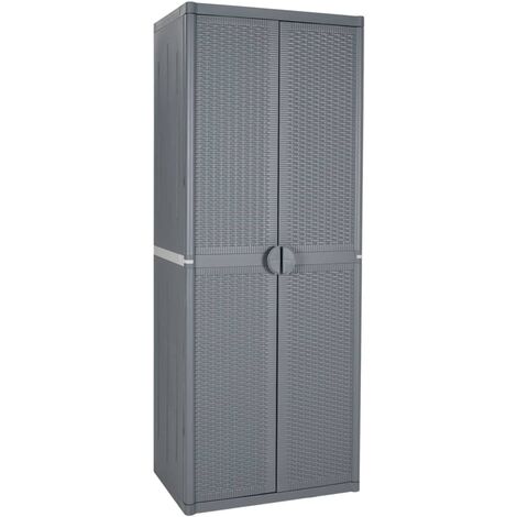 Armario de almacenaje para jardín PP ratán gris 65x45x172 cm vidaXL
