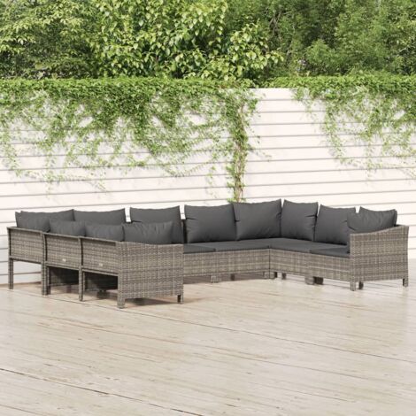 Set de muebles de jardín 9 pzas y cojines ratán sintético gris vidaXL (1/5)