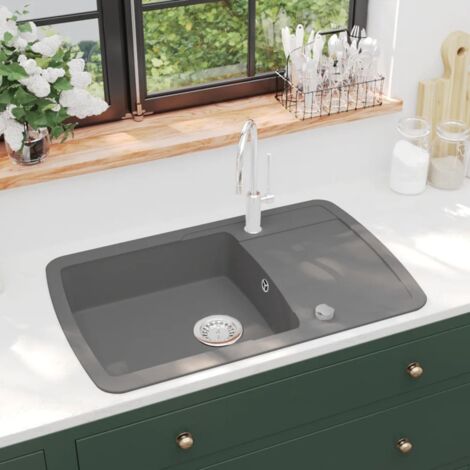 Fregadero de cocina con un seno de granito gris vidaXL