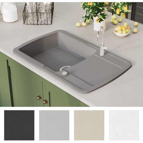 Fregadero de cocina con un seno de granito gris vidaXL