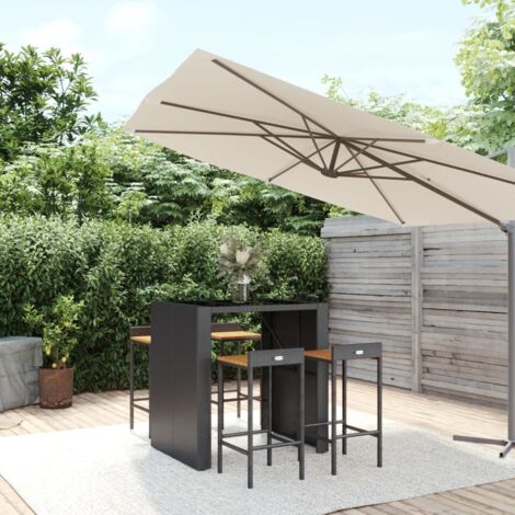 Mesa bar y taburetes jardín 5 pzas madera acacia ratán PE negro vidaXL (1/5)