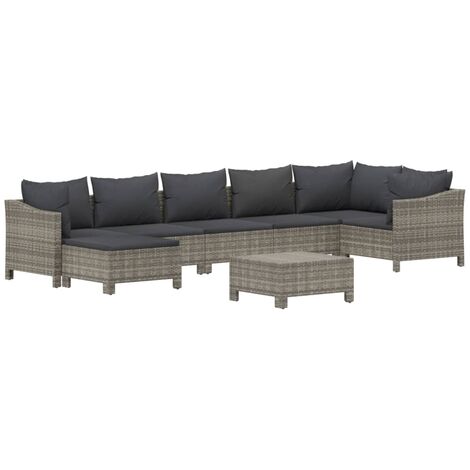 Set de muebles de jardín 8 pzas y cojines ratán sintético gris vidaXL (1/5)