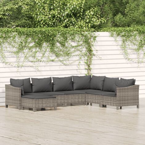 Set de muebles de jardín 7 pzas y cojines ratán sintético gris vidaXL (1/5)