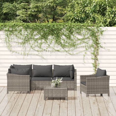 Set de muebles de jardín 6 pzas y cojines ratán sintético gris vidaXL (1/5)
