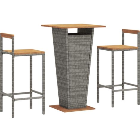 Mesa y taburetes altos jardín 3 pzas madera y ratán PE gris vidaXL (1/5)