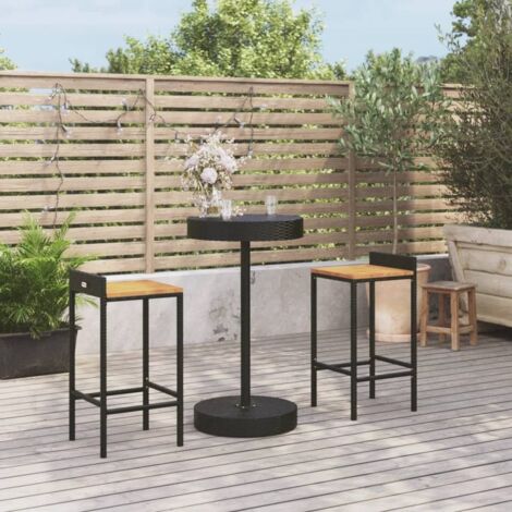 Mesa bar y taburetes jardín 3 pzas madera acacia ratán PE negro vidaXL