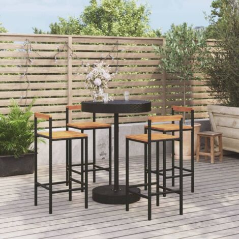 Mesa bar y taburetes jardín 5 pzas madera acacia ratán PE negro vidaXL