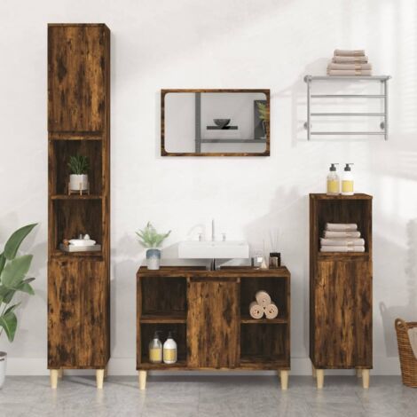 Armario de lavabo madera contrachapada roble ahumado 80x33x60cm vidaXL