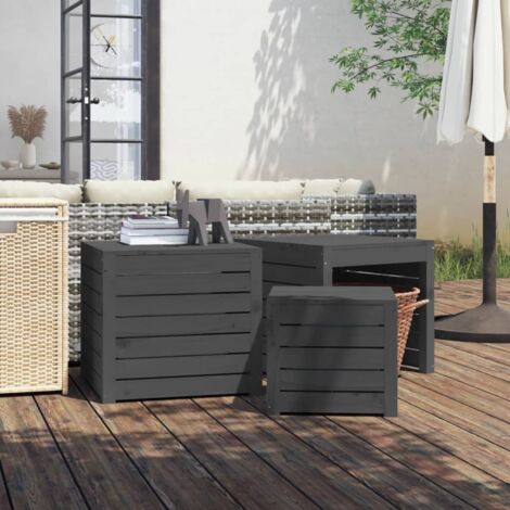 Set de cajas de jardín 3 piezas madera maciza de pino gris vidaXL