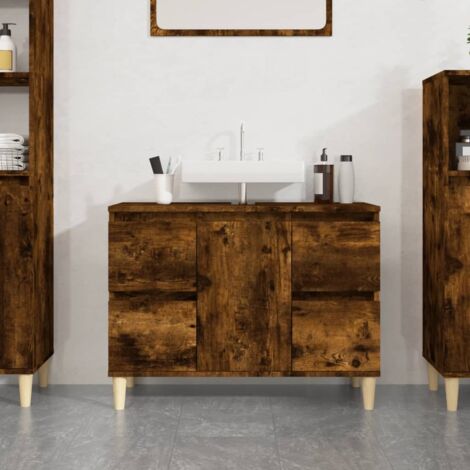 Armario de lavabo madera contrachapada roble ahumado 80x33x60cm vidaXL