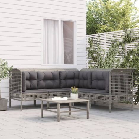 Set de muebles de jardín 5 pzas y cojines ratán sintético gris vidaXL