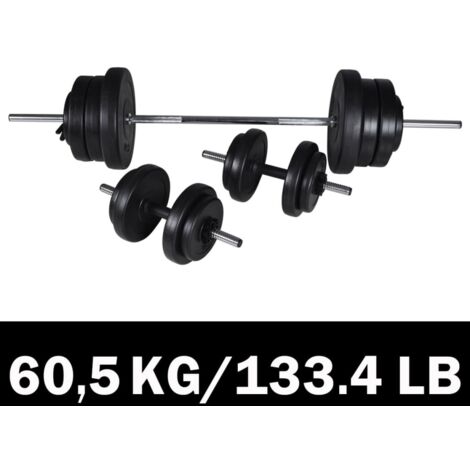 Juego de barras + 2 mancuernas 60,5kg vidaXL