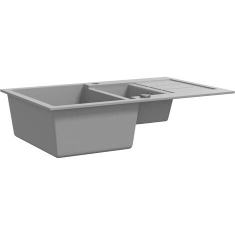 Fregadero de cocina con dos senos granito gris vidaXL