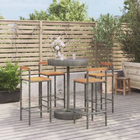 Mesa bar y taburetes jardín 5 pzas madera acacia ratán PE gris vidaXL
