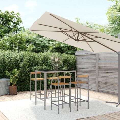Mesa bar y taburetes jardín 5 pzas madera acacia ratán PE gris vidaXL (1/5)