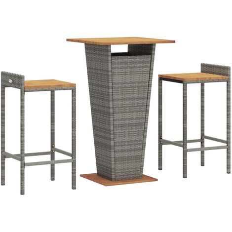 Mesa y taburetes altos jardín 3 pzas madera y ratán PE gris vidaXL (1/5)