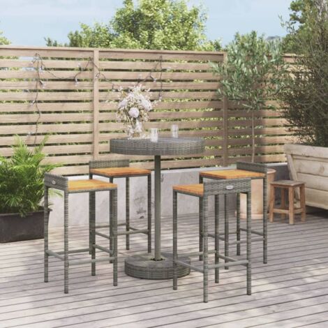 Mesa bar y taburetes jardín 5 pzas madera acacia ratán PE gris vidaXL