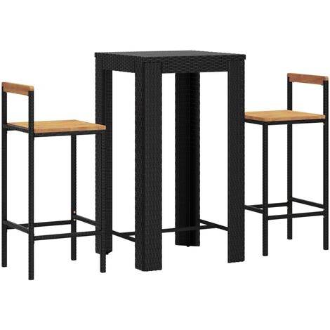 Mesa bar y taburetes jardín 3 pzas madera acacia ratán PE negro vidaXL (1/5)