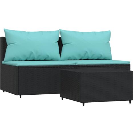 Set de muebles de jardín 3 pzas y cojines ratán sintético negro vidaXL