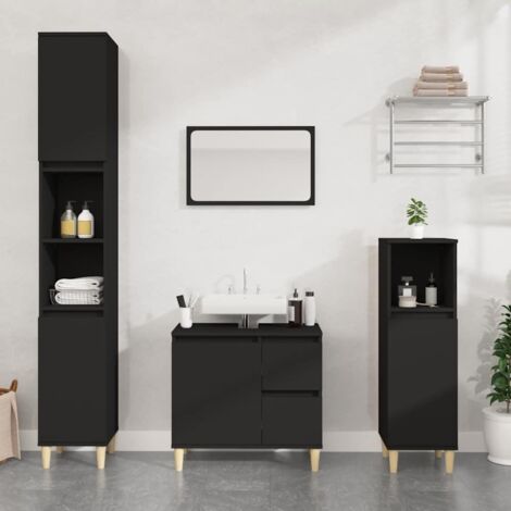 Armario de baño madera contrachapada negro 65x33x60 cm vidaXL