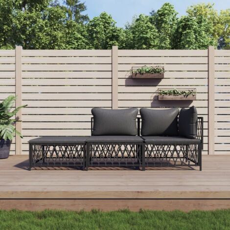 Juego muebles de jardín 3 pzas y cojines acero gris antracita vidaXL (1/5)
