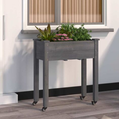 Jardinera con forro y ruedas madera de abeto gris 71x37x80 cm vidaXL (1/5)